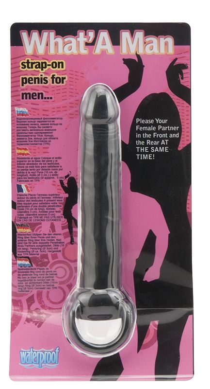 Чёрная насадка на пенис для анальной стимуляции WHATA MAN - 16 см.